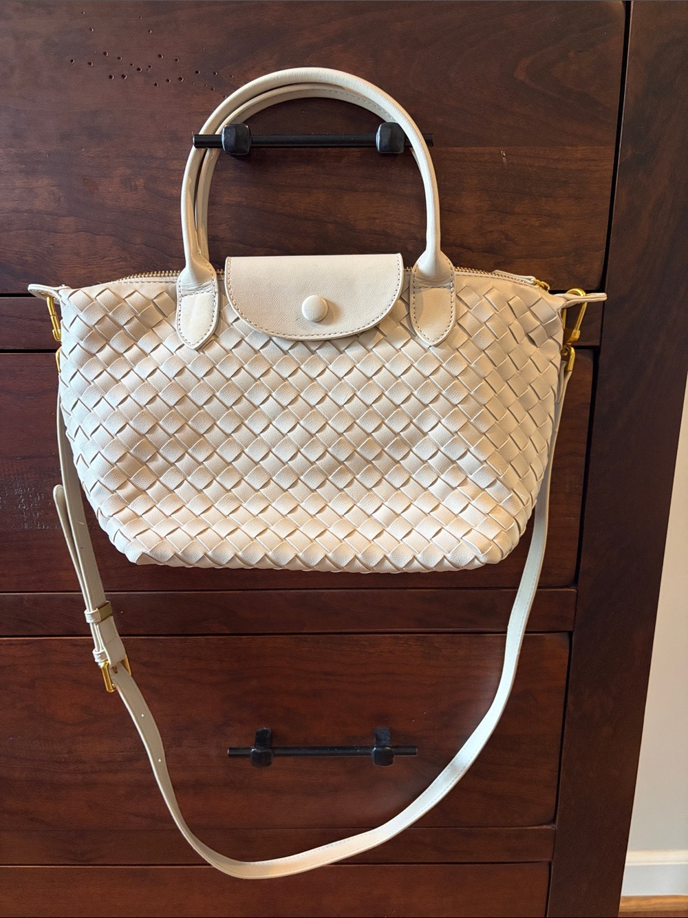 Cream Woven Crossbody Tote